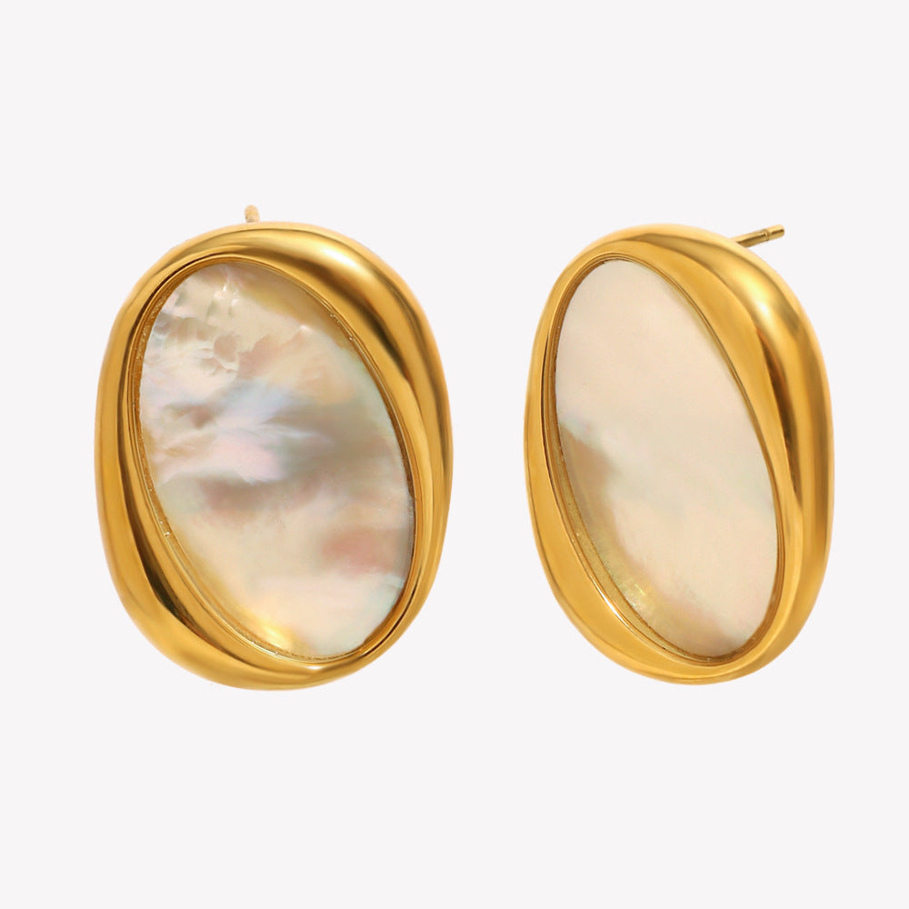 Hallo Gold Oval Mother of Pearl Earrings